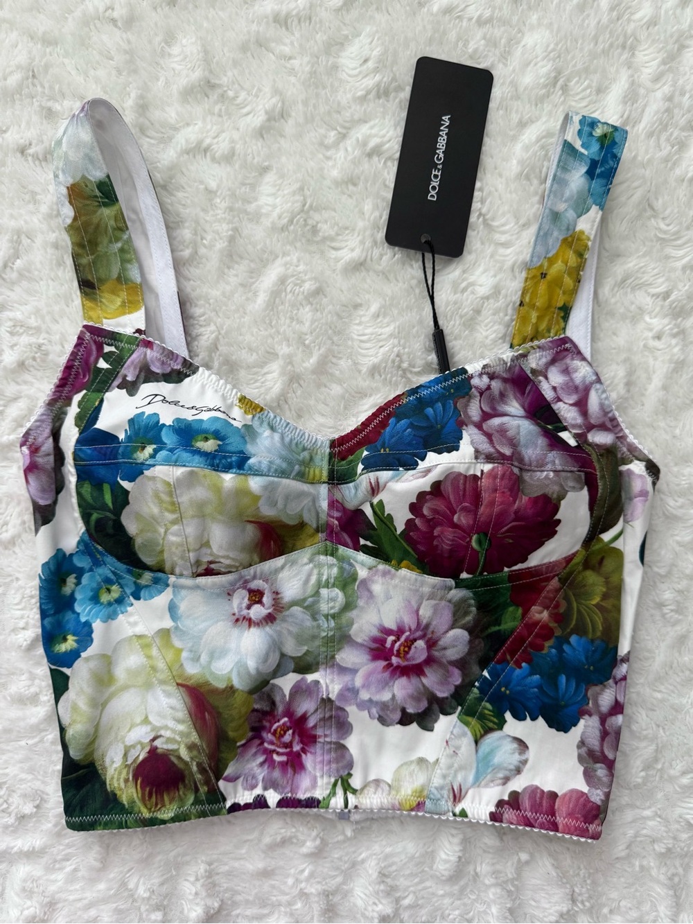 Dolce & Gabbana Floral Cotton Bustier Corset Top in Blue, Pink, Yellow and Green - Picture 3 of 12
